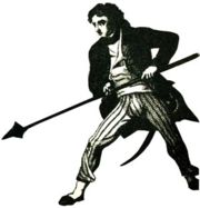 An old engraving of Capt. Rogers, armed with a boarding pike.