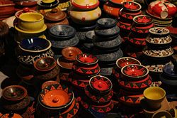 Pottery on display in Dilli Haat, Delhi, India.