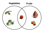 A simplified Venn diagram shows the overlap in the terminology of "vegetables" in the culinary sense and "fruits" in the botanical sense.