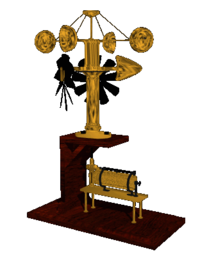 A CGI representation of an antique weather station.