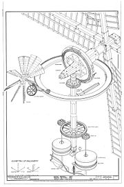An isometric drawing of the machinery of the Beebe Windmill. It was built in Bridgehampton, NY in 1820.